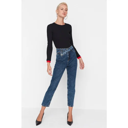 Trendyol Navy Blue Waist Detailed High Waist Mom Jeans