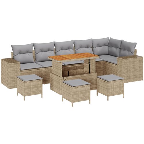 vidaXL 10 delni vrtni komplet sofa z blazinami bež poly ratan, 4-delni vrtni jedilni set z blazinami bež poly ratan Cene