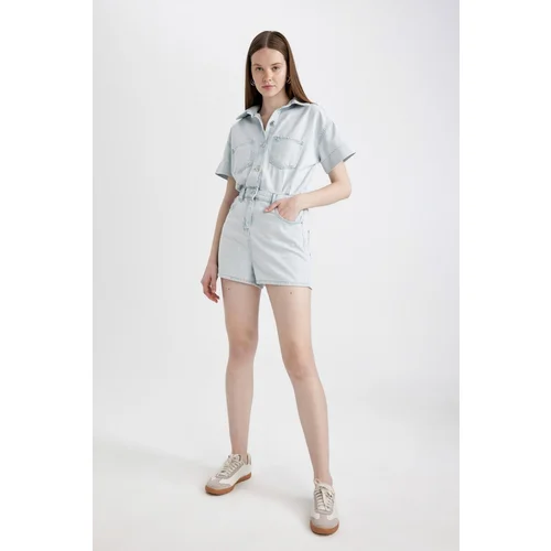 Defacto Short Sleeve Mini Jean Jumpsuit