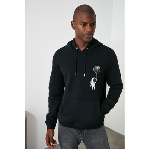 Trendyol black men's hooded regular back printed sweatshirt Cene