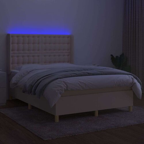  Krevet box spring s madracem LED krem 140x200 cm od tkanine Slike