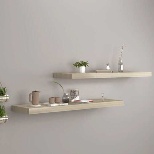 vidaXL Stenske police 2 kosa barva hrasta 90x23,5x3,8 cm MDF Cene