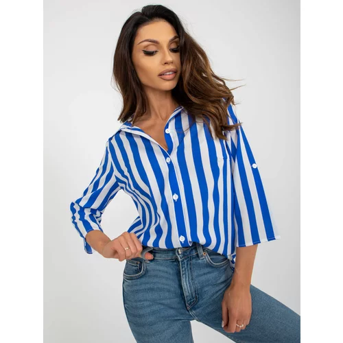 Fashion Hunters Blue-white shirt blouse with 3/4 sleeves