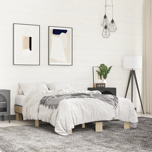 vidaXL Posteljni okvir sonoma hrast 140x200 cm inž. les in kovina Cene