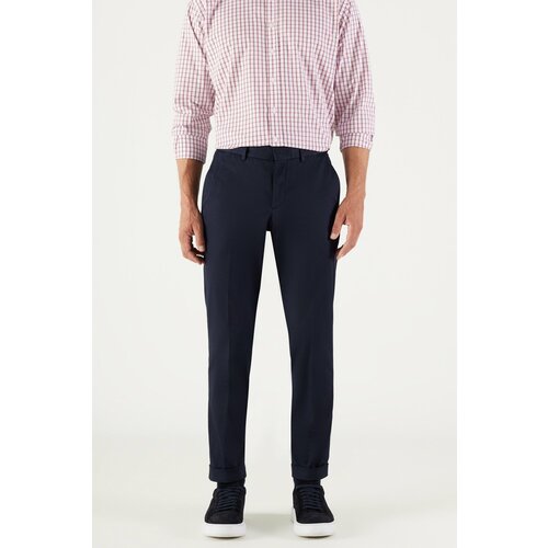 ALTINYILDIZ CLASSICS Men's Navy Blue Slim Fit Slim Fit Trousers with Gabardine Fabric Patterned Cotton Flexible Elastic Waist Trousers. Slike