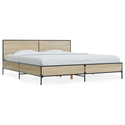  Posteljni okvir sonoma hrast 200x200 cm inž. les in kovina Slike