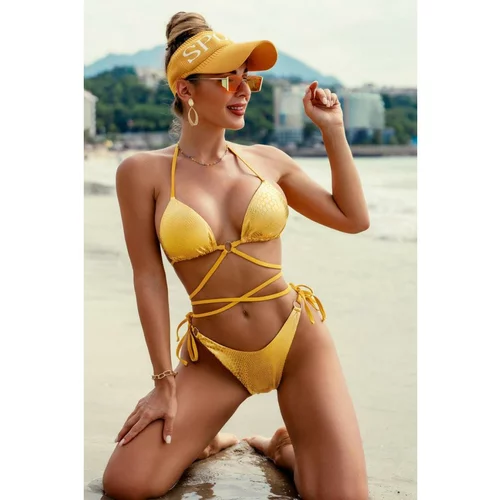 Fenzy bikini kopalke z vzorcem kačje kože, rumene