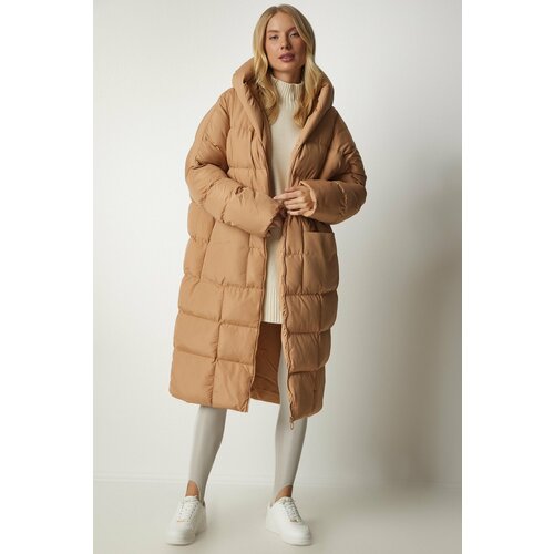Happiness İstanbul Women's Biscuit Hooded Oversize Long Down Coat Slike