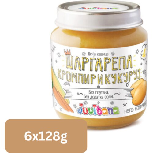 Juvitana ka&amp;scaron;ica za bebe od &amp;scaron;argarepe, krompira i kukuruza, 128g, 6 komada Slike