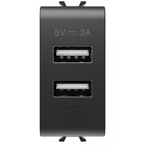 GEWISS chorus, dual usb punjac, tip a+a, 5V 3A, 1M, crni GW12447 Slike