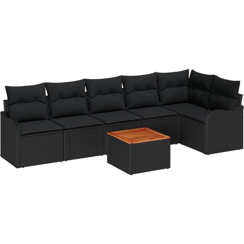 vidaXL 7-delni vrtni sofa set z blazinami črn poli ratan akacija, 2-sedežna vrtna sofa z zaboji in blazinami črn poli ratan Cene