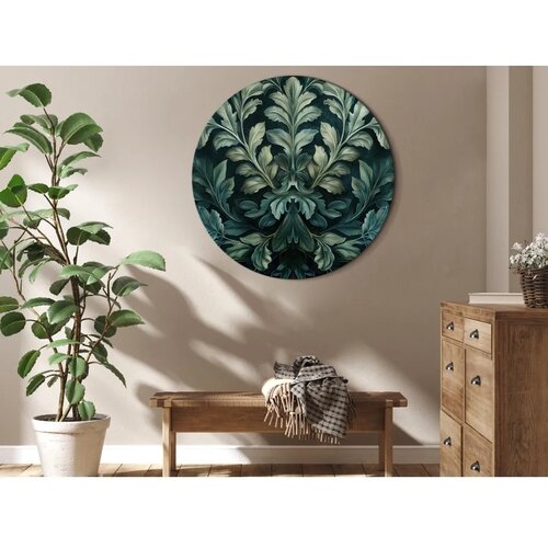  Okrugla slika - Dark Green Victorian Leaves: Botanical Carved Composition 60x60 Cene