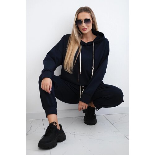 Kesi Włoski Włoski Viscose set Punto Milano Winter hoodie + pants navy blue Slike