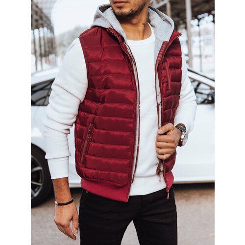 DStreet Men's quilted hooded vest, burgundy, Slike