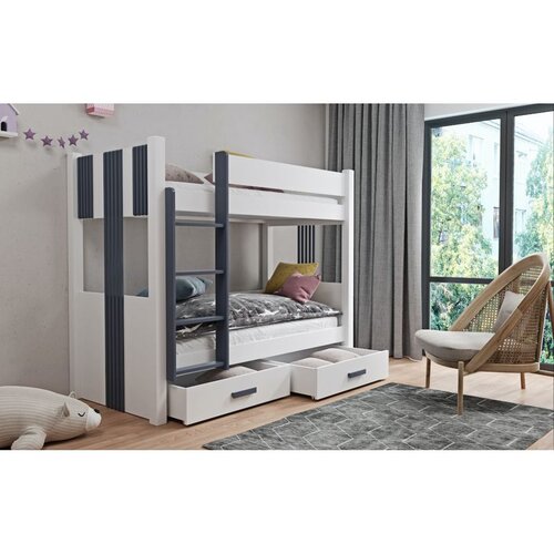 Molarem Home Drveni dječji krevet na kat Arten s ladicom - bijeli - grafit - 200x90 cm - Madrac PE pjena 8 cm-spužvasti madrac Cijene