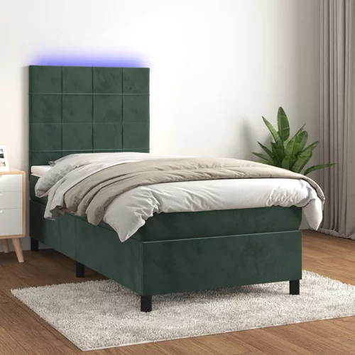 vidaXL Box spring postelja z vzmetnico LED tem. zelena 80x200 cm žamet