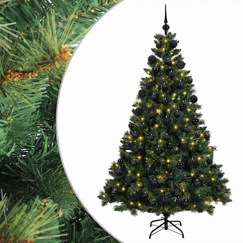  Umjetno božićno drvce s kuglicama 180 cm 300 LED lampica - Zelena 180 cm s LED-ima i crnim lopticama Slike