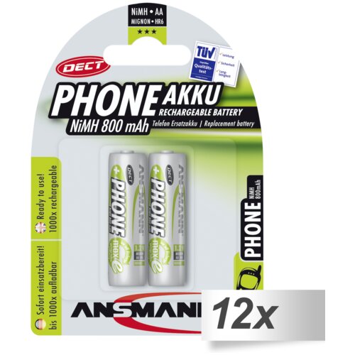 Ansmann 12x2 maxE NiMH bat. Mignon AA 800 mAh DECT Phone Slike