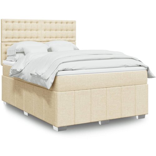 vidaXL Box spring postelja z vzmetnico krem 160x200 cm blago Cene