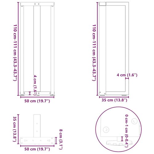  Noge barski stol T-oblika 2 kom 50x35x(110-111) cm čelik Slike