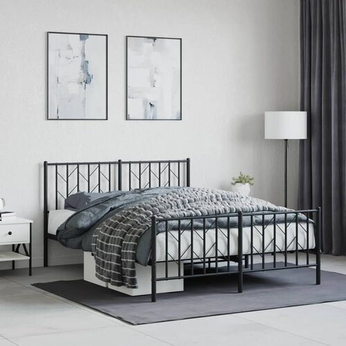 VidaXL Metalni okvir kreveta uzglavlje i podnožje crni 140x200 cm Slike