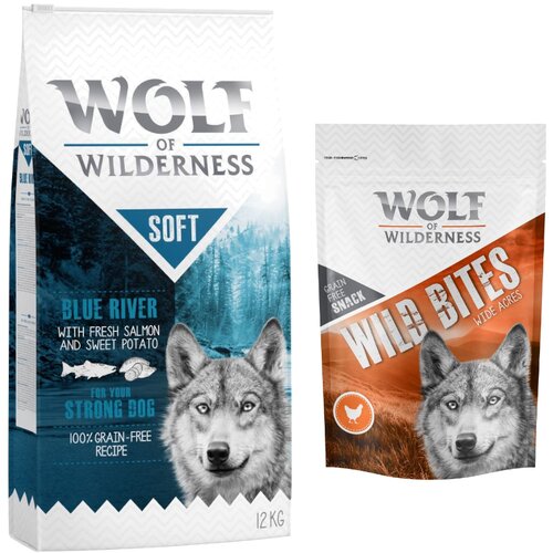 Wolf of Wilderness 12 kg suhe hrane + Snack gratis! - Blue River - losos + Wide Acres - piščanec (monoprotein) Cene