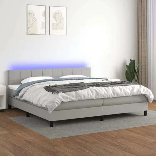  Box spring postelja z vzmetnico LED sv. siva 200x200 cm blago, (20789275)