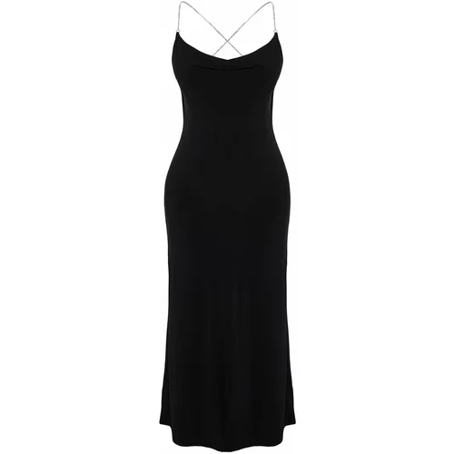 Trendyol Black Stone Accessory Detail Elegant Evening Dress