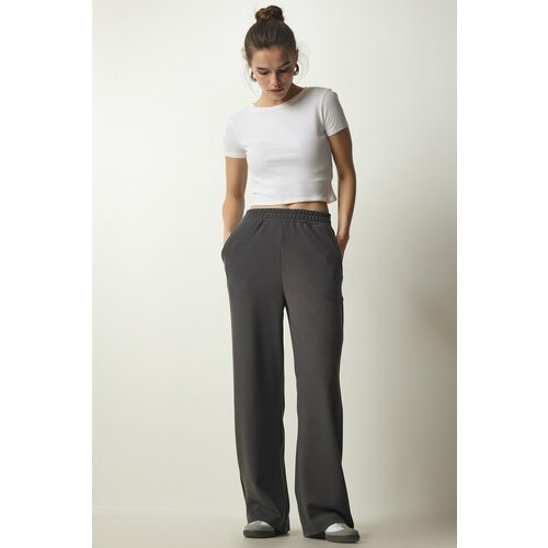 Happiness İstanbul Women's Smoky Ribbed Knitted Trousers Slike