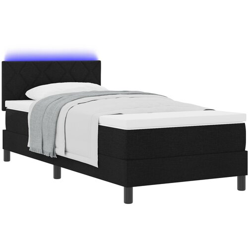 VidaXL postelja s &amp;scaron;katlastim vzmetenjem in vzmetnico &amp;amp; LED črna 100x200 cm tkanina Slike