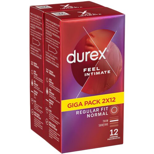 Durex Feel Intimate - pakiranje kondomov s tanko steno (2x12 kosov) Cene