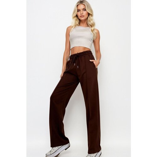 Trend Alaçatı Stili Women's Brown High Waist Front Turned Wide Leg Double Pocket Sweatpants Cene