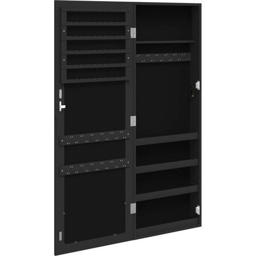  Zidni ormarić za nakit s ogledalom crni 37,5 x 10 x 106 cm Slike