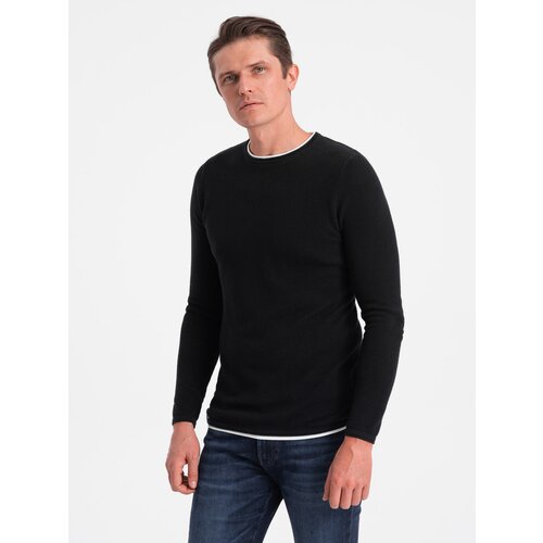 Ombre Men's cotton sweater with round neckline - black Slike
