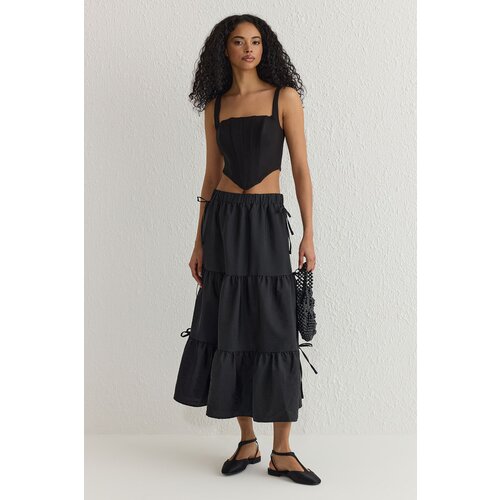 Trendyol Black Parachute Fabric Ribbon Detail A-line Maxi Length Woven Skirt Slike