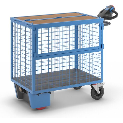 Eurokraft pro zabojni voziček z električnim pogonom, stene iz jeklene mreže, s pokrovom, dx&amp;scaron;xv 1430 x 730 x 1200 mm Slike