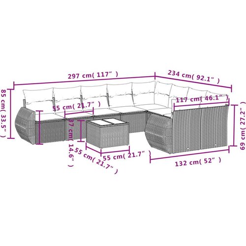 VidaXL 10-dijelni set vrtnih sofa s jastucima crni od poliratana Slike