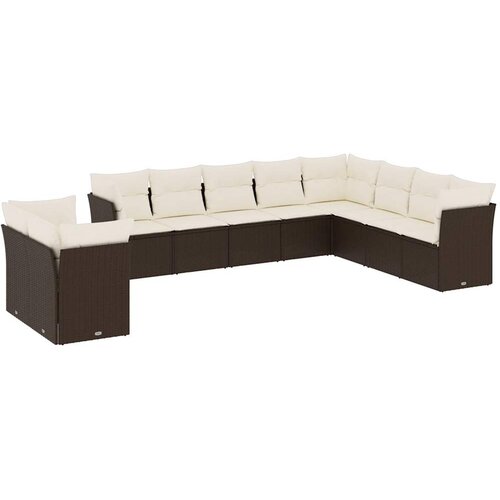  10-dijelni set vrtnih sofa od poliratana s jastucima smeđi Slike