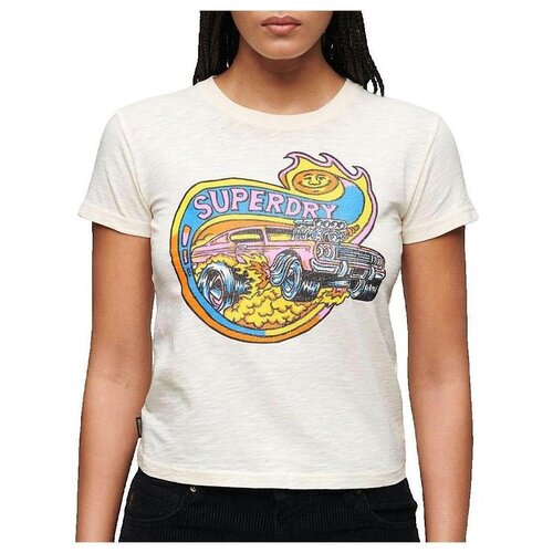 Superdry Majice s kratkimi rokavi T-shirt Motif Fluo Motor Bela Cene