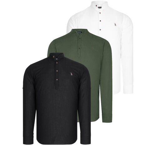 Dewberry SET OF THREE G783 JUDGE COLLAR SHIRT-BLACK-WHITE-KHAKI Slike