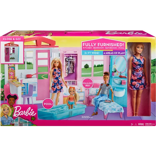 Barbie prenosna hiška s punčko (HCD48 )