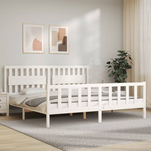 VidaXL Posteljni okvir z vzglavjem bel 200x200 cm trden les Slike