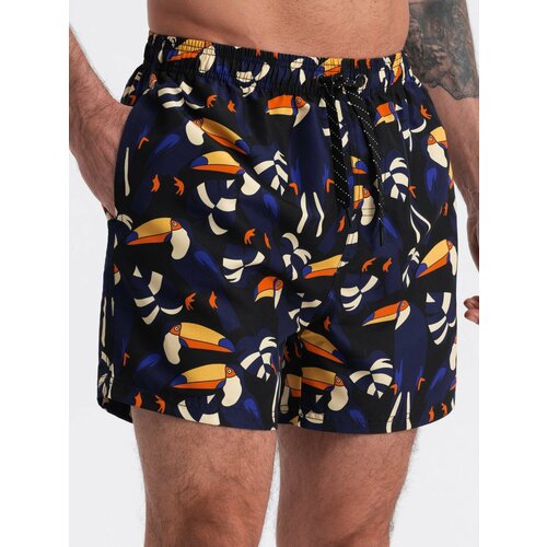 Ombre Men's swim shorts in toucans - black and navy blue Slike