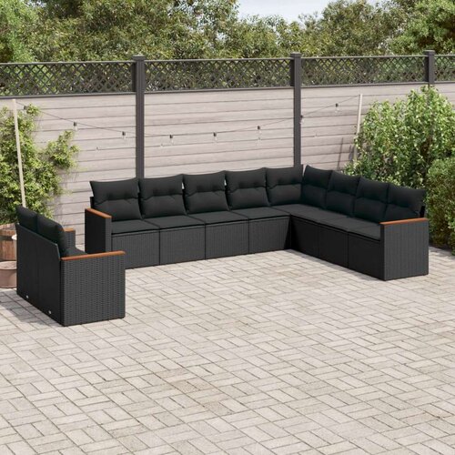  10-dijelni set vrtnih sofa s jastucima crni od poliratana Cijene