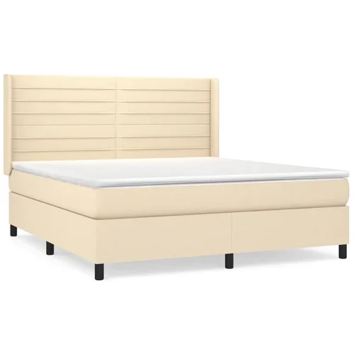 vidaXL Box spring postelja z vzmetnico krem 180x200 cm blago, (20895011)