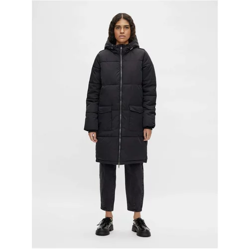 Object Black quilted coat with hood . OBJECT Zhanna - Women
