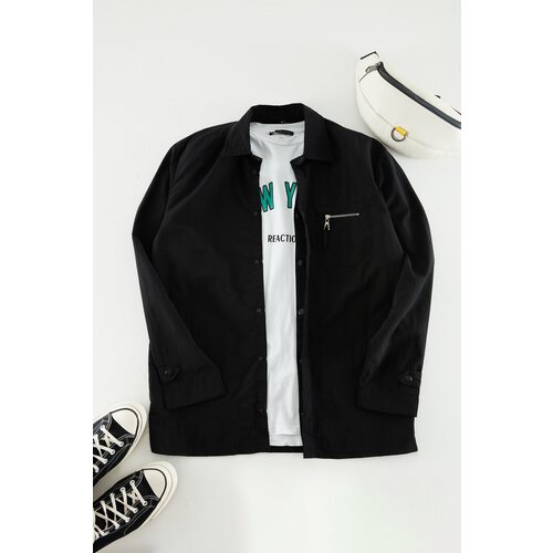Trendyol Men's Black Relaxed Fit Pocket Zipper Detail Parachute Technical Fabric Shirt Slike