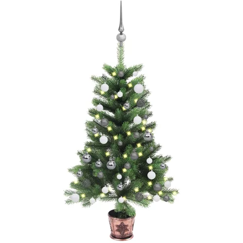  Umjetno osvijetljeno božićno drvce s kuglicama 90 cm zeleno