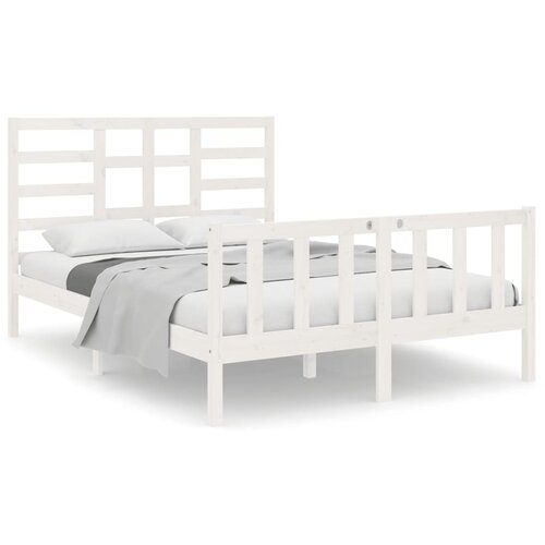 Maison Chic Posteljni okvir - Dvoposteljna postelja - Zakonska postelja bel iz trdnega lesa 140x190 cm-J10146, (21760688) Slike