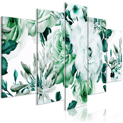  Slika - Rose Composition (5 Parts) Wide Green 100x50 Slike